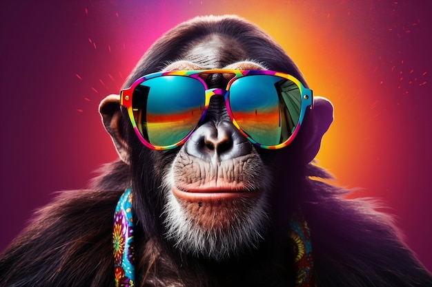 Foto chimp chic lustige schimpansen-rocking-sonnenbrille im studio generative von ai