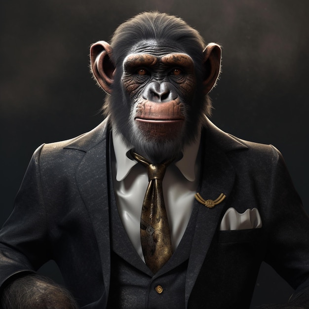 Un chimpancé con corbata y camisa.