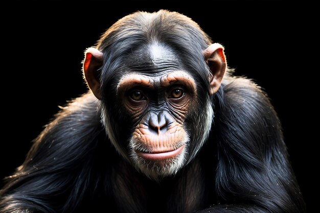 El chimpancé es un animal primate con fondo negro.