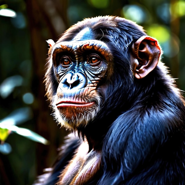 El chimpancé es un animal salvaje que vive en la naturaleza y forma parte del ecosistema.