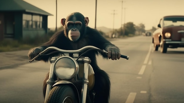 Chimpancé monta en moto Generative Ai