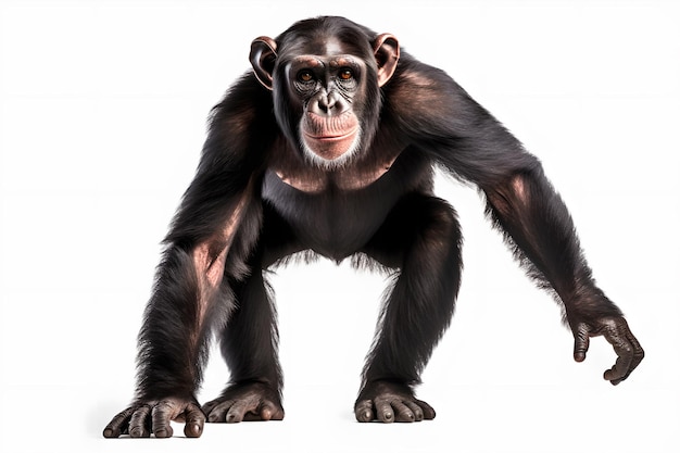 Foto un chimpancé está de pie.