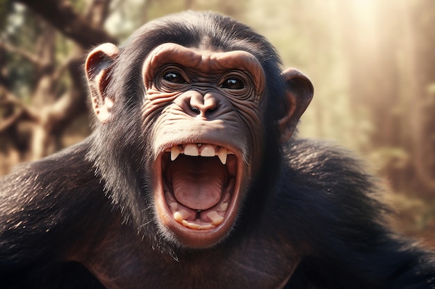 Un chimpancé que muestra una variedad de emociones un mono humorístico con expresiones animadas Generative Ai