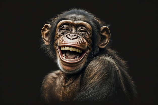 Un chimpancé sonriente con una gran sonrisa.