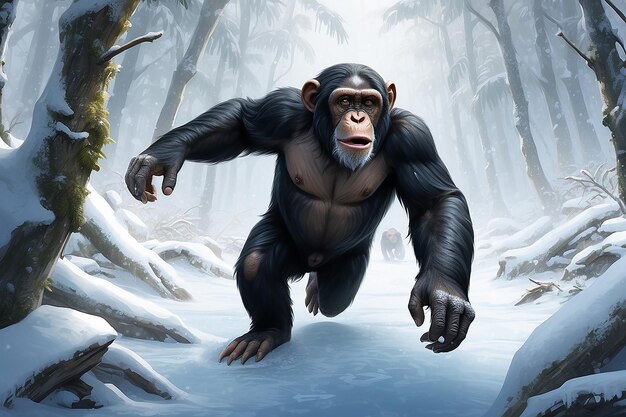Foto chimpanzé da selva congelada