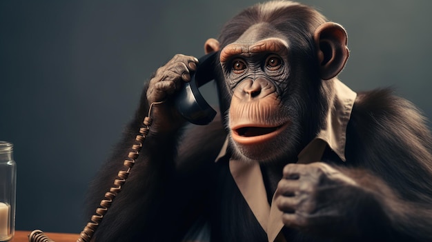 Chimpanzé falando ao telefone