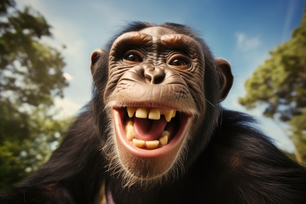 Chimpanzé tirando selfie e olhando para a câmera Fotorealismo