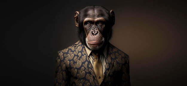 Foto chimpanzé vestido com um terno formal homem de negócios antropomórfico generative ai