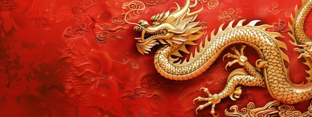 China dragón dorado dragón tradicional chino en fondo rojo feliz año nuevo año del dragón