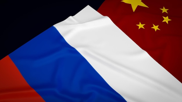 China e Rússia bandeira imagem renderização 3dxA