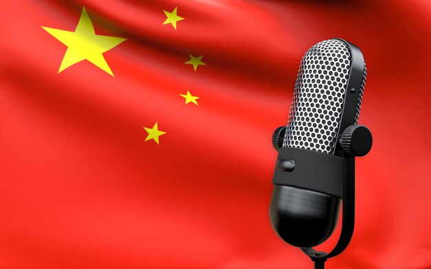Foto china-flagge mit mikrofon 3d-rendering-bild