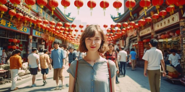 Foto china-marktstraße in peking chinesische touristen gehen durch die straßen der stadt auf asien urlaubstourismus