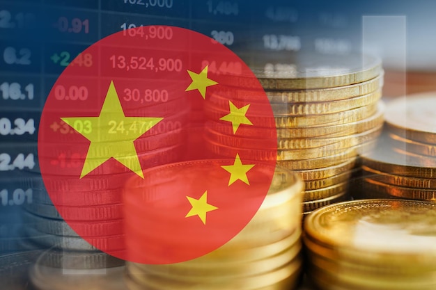 China mit Flagge Börse Finanzen Wirtschaft Trenddiagramm digitale Technologie