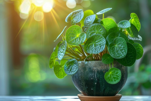 China Pilea Peperomioides en la olla de flores Pilea Macro Planta de la casa en la planta de flores