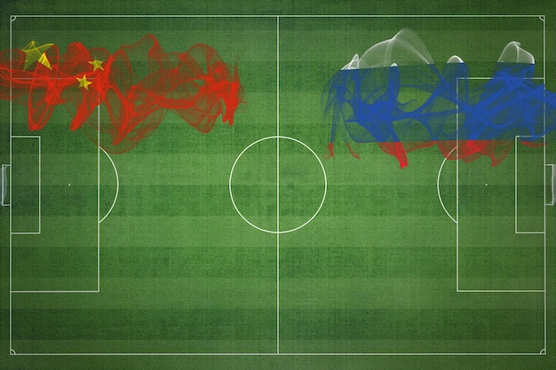 China vs Rusia Partido de fútbol colores nacionales banderas nacionales campo de fútbol juego de fútbol Concepto de competencia Espacio de copia