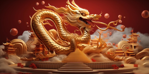 Chinas goldener Drache auf rotem Hintergrund