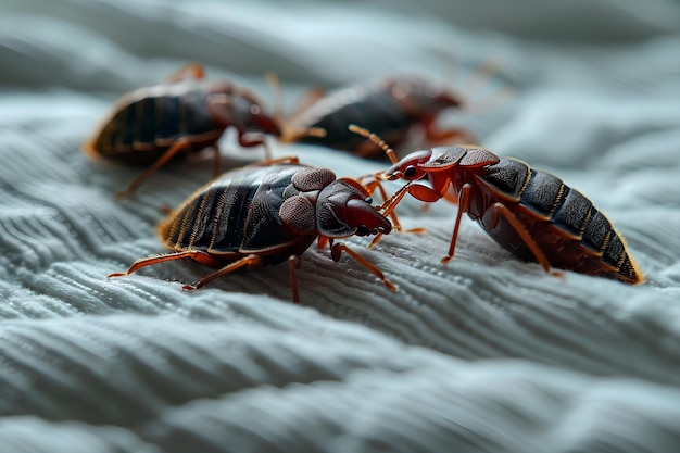 Foto las chinches se aferran discretamente a la tela de las sábanas de un hotel