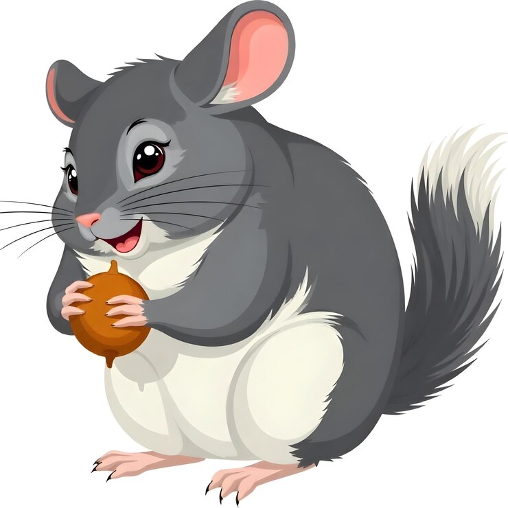 chinchilla sentada y sosteniendo un vector de nueces