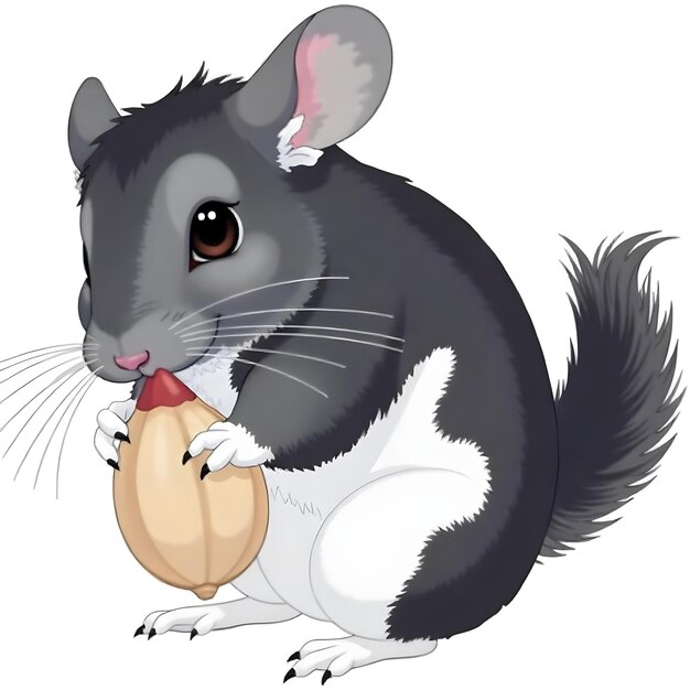 chinchilla sentada y sosteniendo un vector de nueces
