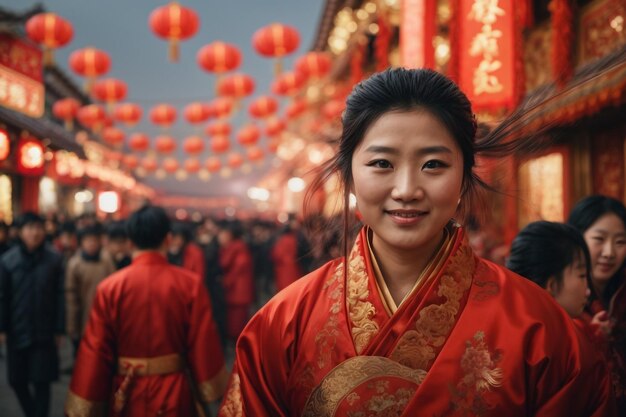 Foto chinesin in einem roten cheongsam feiert das neue jahr 2024