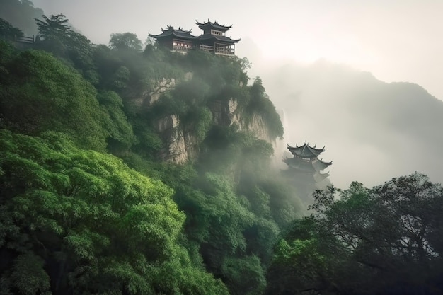 Chinesische antike Architekturlandschaft auf Klippen
