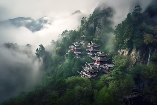 Chinesische antike Architekturlandschaft auf Klippen