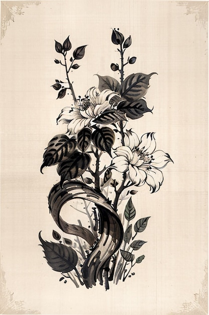 Foto chinesische aquarell-tinte-stil alte blumenmalerei eine zweigblumen-sammlung kunstausstellung