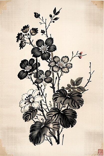 Chinesische Aquarell-Tinte-Stil Alte Blumenmalerei Eine Zweigblumen-Sammlung Kunstausstellung