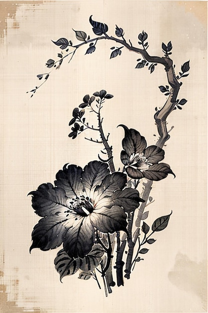 Chinesische Aquarell-Tinte-Stil Alte Blumenmalerei Eine Zweigblumen-Sammlung Kunstausstellung