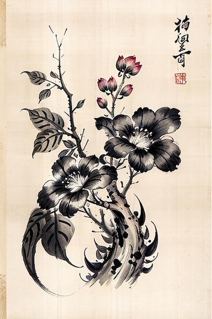 Chinesische Aquarell-Tinte-Stil Alte Blumenmalerei Eine Zweigblumen-Sammlung Kunstausstellung