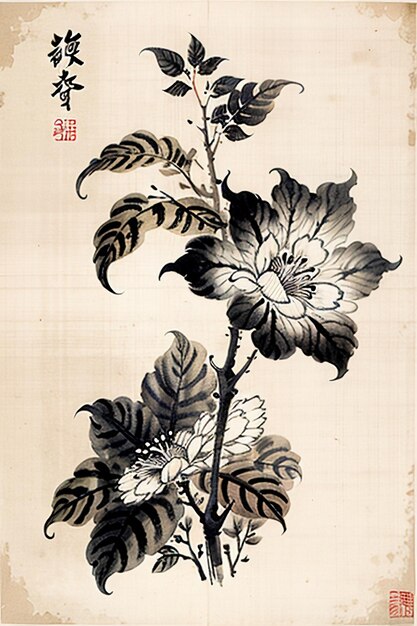 Chinesische Aquarell-Tinte-Stil Alte Blumenmalerei Eine Zweigblumen-Sammlung Kunstausstellung