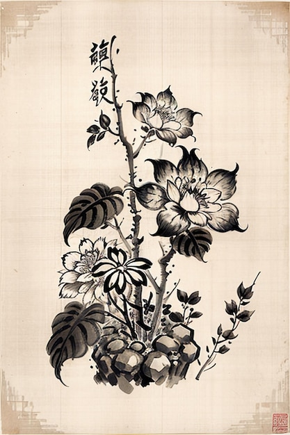 Chinesische Aquarell-Tinte-Stil Alte Blumenmalerei Eine Zweigblumen-Sammlung Kunstausstellung