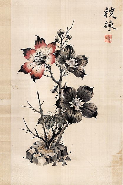 Chinesische Aquarell-Tinte-Stil Alte Blumenmalerei Eine Zweigblumen-Sammlung Kunstausstellung