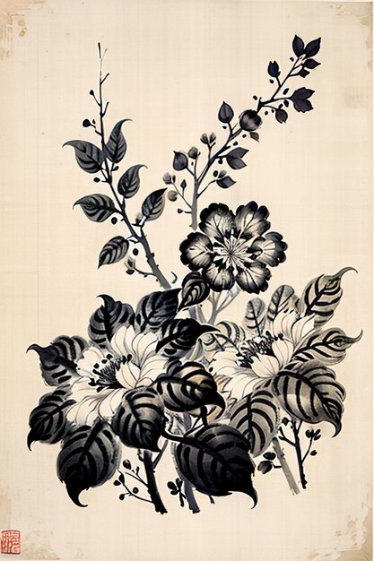 Chinesische Aquarell-Tinte-Stil Alte Blumenmalerei Eine Zweigblumen-Sammlung Kunstausstellung