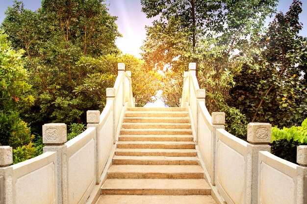 Chinesische Bogenbrücke mit Bäumen