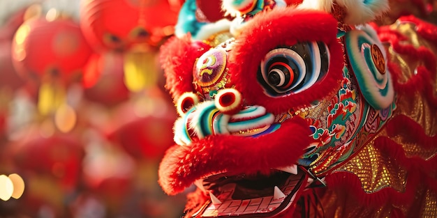Chinesische Drachen-Tanzparade Lunar Neujahrsfeier auf verschwommener Laterne