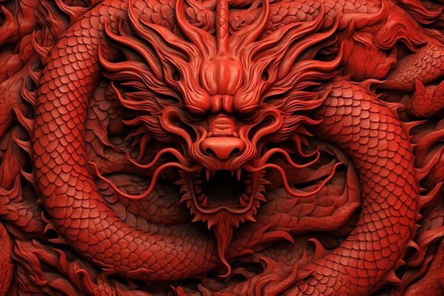 Chinesische Drachen Top View rote Farbe generative ai