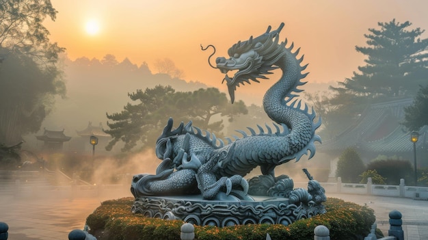 Foto chinesische drachenstatue in der dämmerung