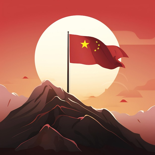 Chinesische Flagge auf dem Fahnenmast Nationaltag der Volksrepublik China Konzept