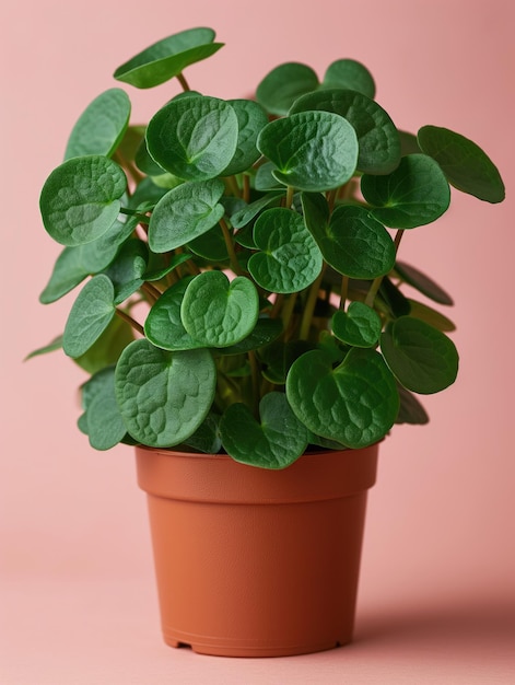 Chinesische Geldpilea-Pflanze im Topf Studio-Fotoshoot auf isolierter fester Hintergrundfarbe Heimblumenpflanze Profilfotografie Ai-generierte Illustration Botanische App-Bild