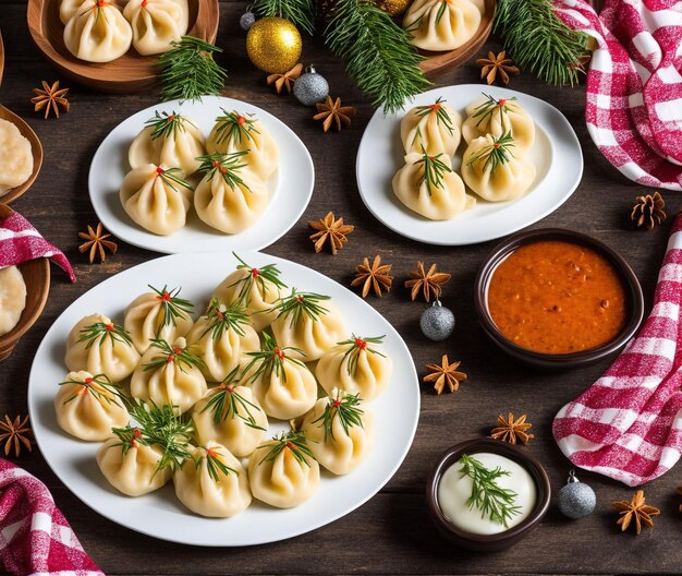 Chinesische Knödel mit Weihnachtsdekoration