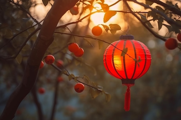 Chinesische Laterne auf Baum Generieren Sie Ai