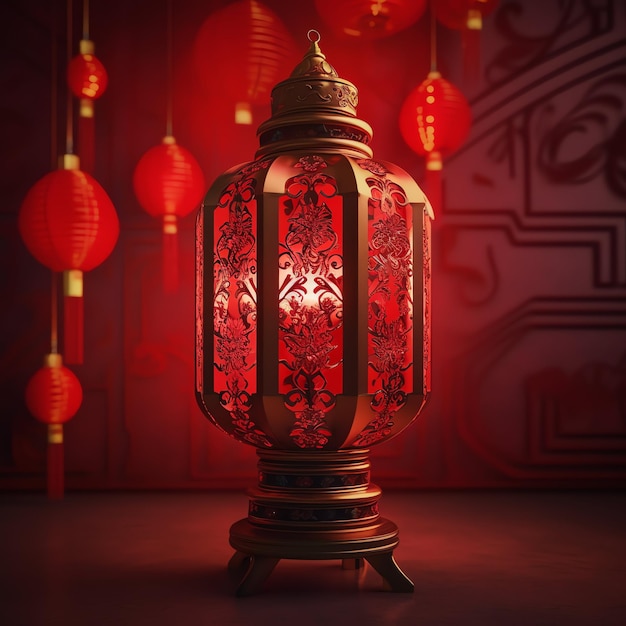 chinesische Neujahrsdekoration mit traditionellen Laternen oder Sakura-Blüten Lunar Neujahrskonzept