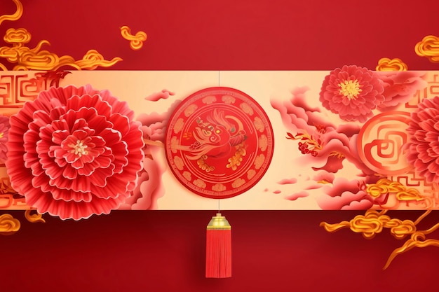 Chinesische Neujahrskarte mit Kirschblüten. Chinesische Neujahrsfeiern