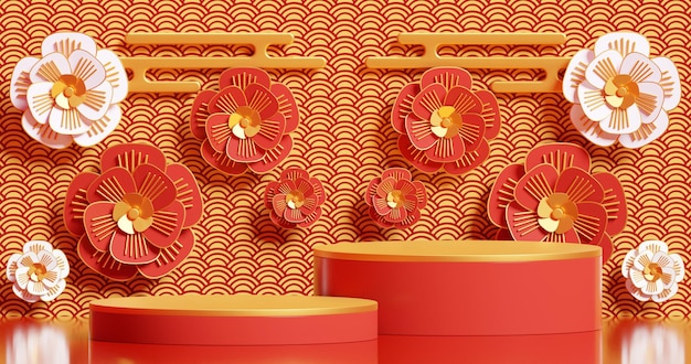 Chinesische Neujahrsszene für abstraktes Minimalkonzept der Produktpräsentation