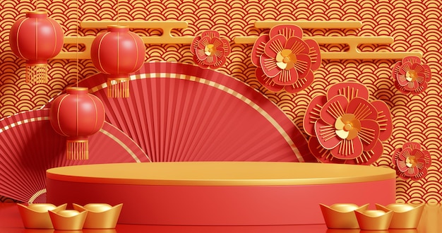 Chinesische Neujahrsszene für abstraktes Minimalkonzept der Produktpräsentation
