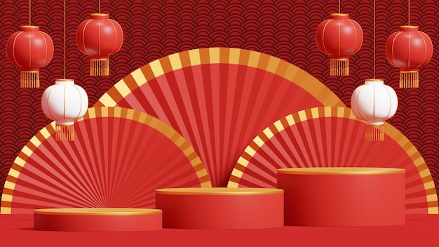 Chinesische Neujahrsszene für Produktpräsentation abstraktes minimales Konzept