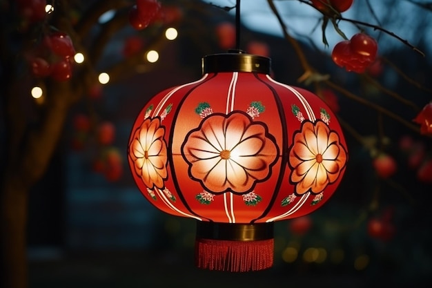 Chinesische rote Laterne in der Nacht, erstellt mit generativer KI
