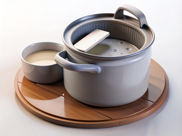 Foto chinesische suppe und tee 3d-render mit weißem hintergrund