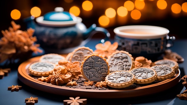 Chinesische traditionelle Laterne mit rotem und orangefarbenem Hintergrund